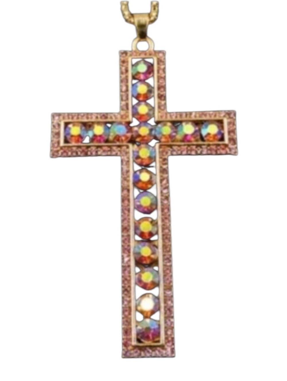 ⛪♱🕊️Aurora Borealis Inlaid CROSS PENDANT NECKLACE🕊️♱⛪